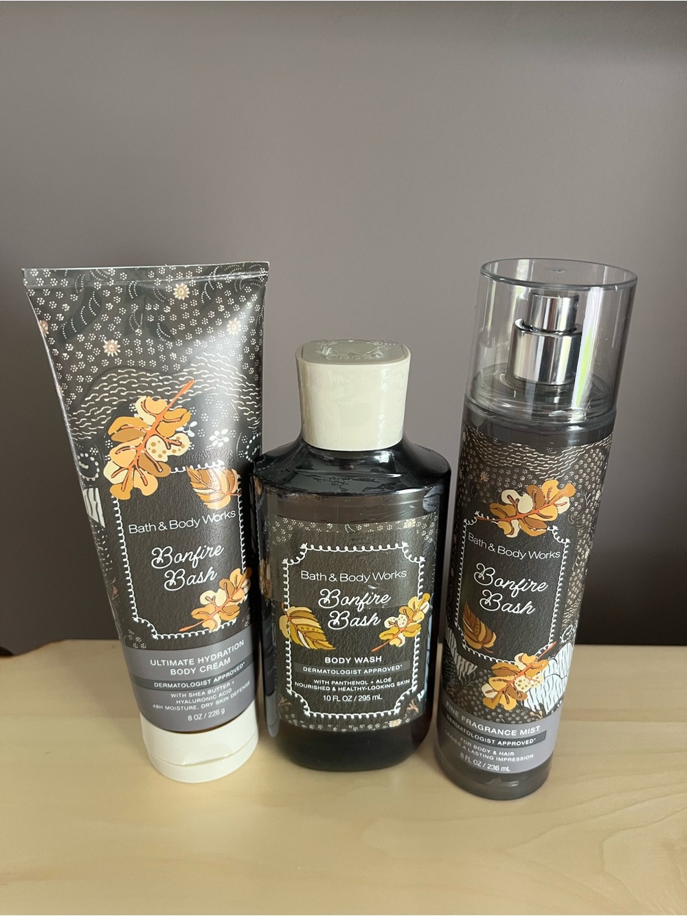Bath & Body Works Bonfire Bash Body Wash, Fine Fragrance Mist & Body Cream Set